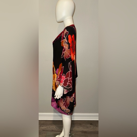 CAMILLA “Midnight Poppy” black floral silk short boho kimono caftan OS no belt - Picture 7 of 11